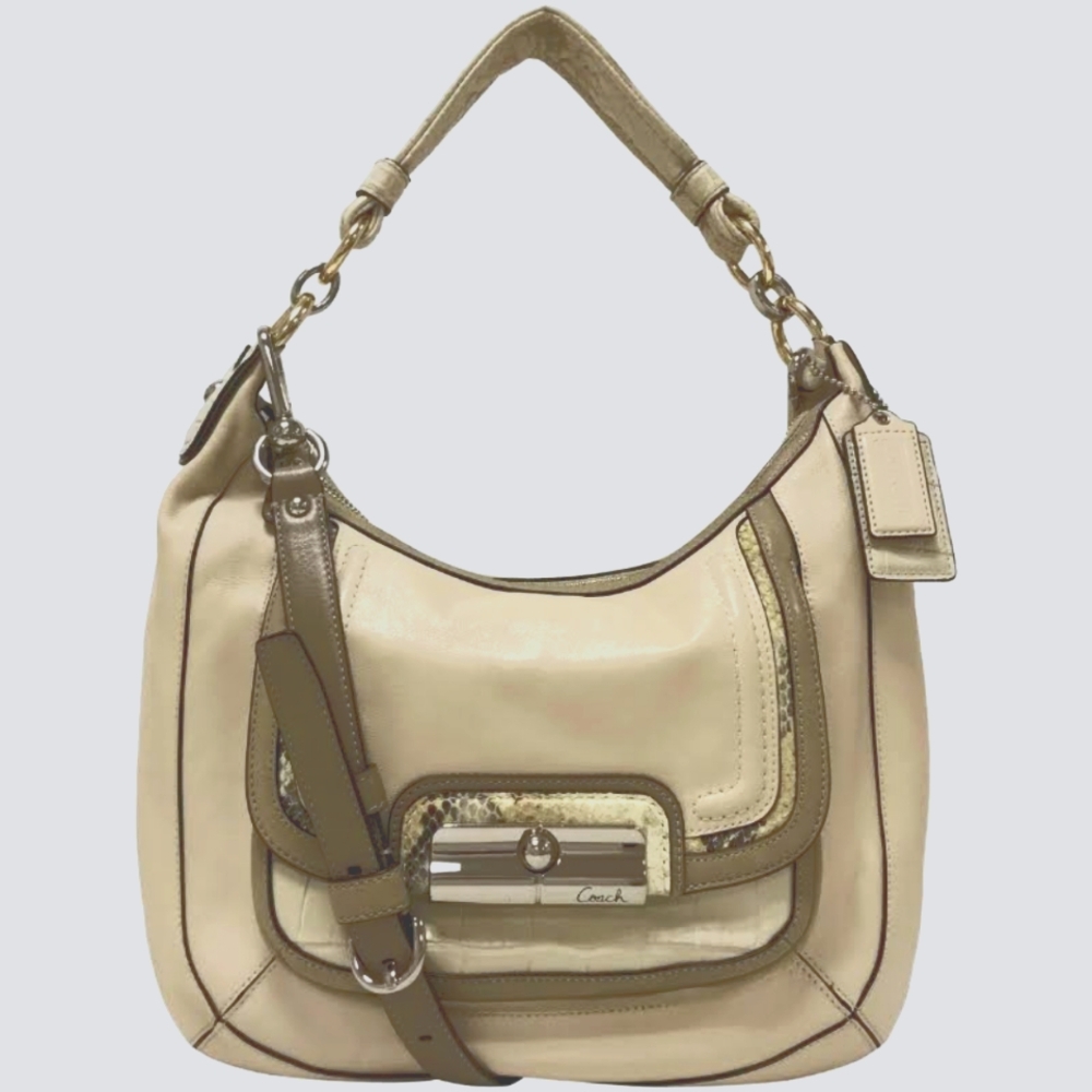 Coach Kristin Spectator Beige Leather/Crocodile Hobo Crossbody Handbag